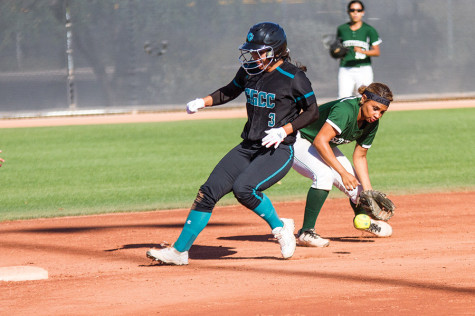 As Coyotes player, Ryland Estrada runs to second, she hits the ball, causing SCC second baseman  Rayven Cannon to fumble the ball. This secured Estradas position and set up her team for a prime scoring opportunity.