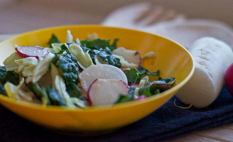 The finished product: my kale and radish macro salad.