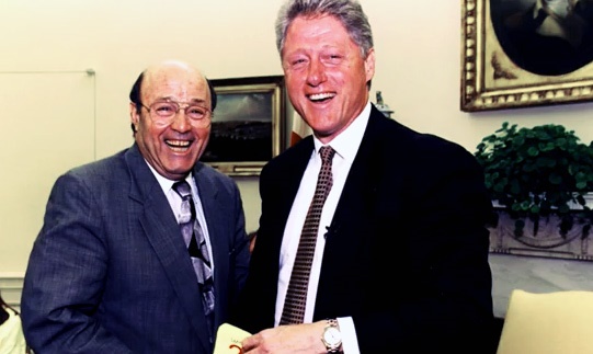 Garagiola pictured with former President Bill Clinton. Garagiola’s reputation and varied interests led to friendships with multiple presidents, astronauts, Charles M. Schulz and Mother Teresa.
