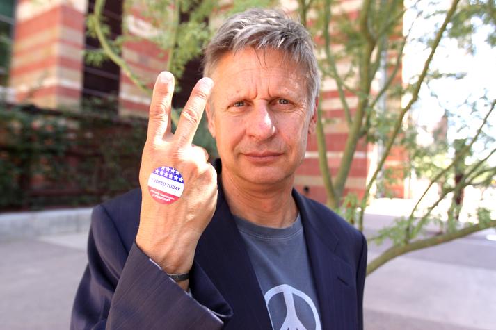 Former Governor of New Mexico Gary Johnson posing for a photo shoot for Reason Magazine in Phoenix, Ariz.