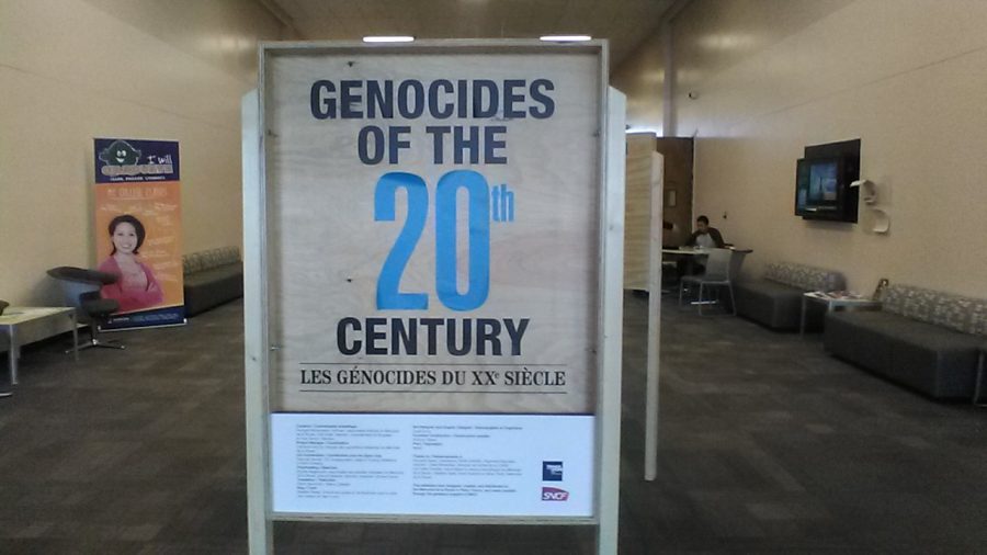 Multiple wooden signs were standing in the main halls of Scottsdale Community College campus describing the different genocides of the 20th century.