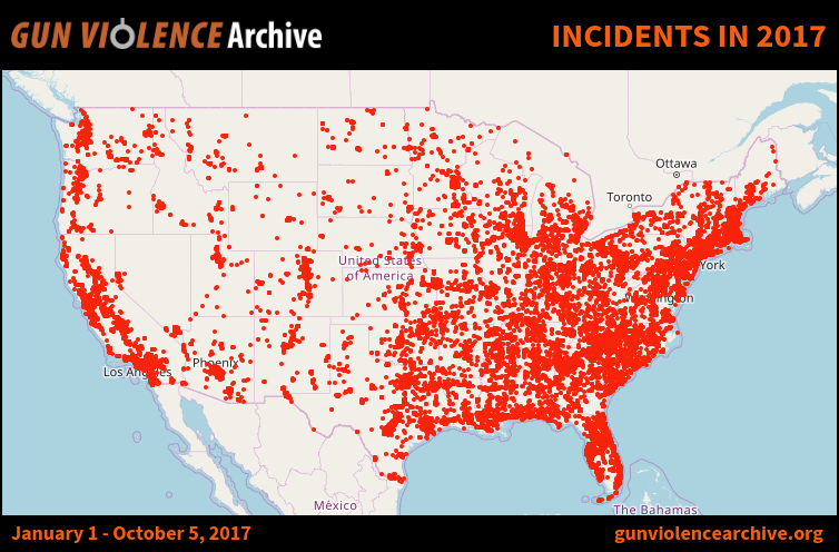 A map of reported gun related happenings in the United States this year thus far.
