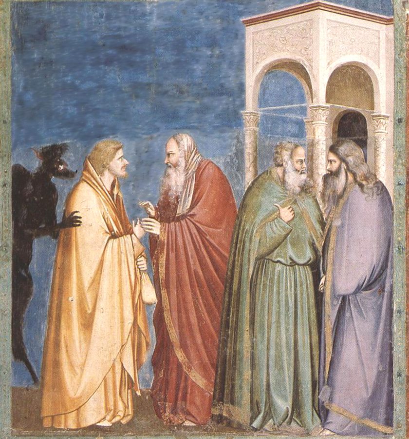 A mural of  Judas receiving payment for his betrayal.