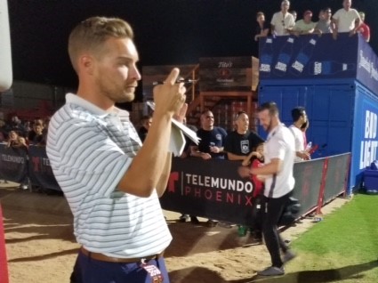 Reporter Jacob Anderson doing his thing at the Phoenix Rising game Friday night.