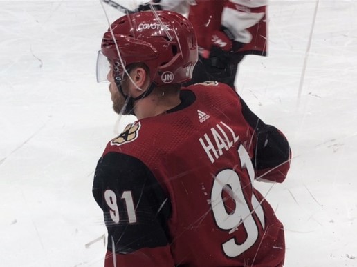 Taylor Hall scored a goal and had three assists is the Coyotes qualifying series win over Nashville.