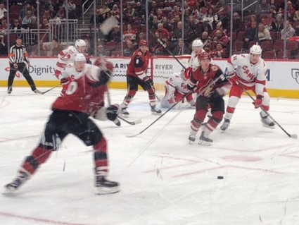 Arizona Defenseman Ilya Lyubushkin winds up for a shot