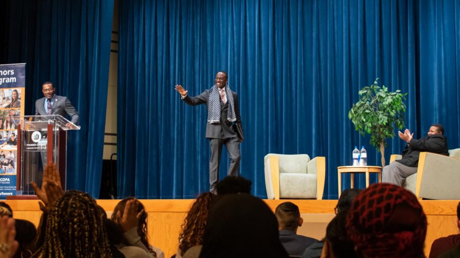 Dr. Yusef Salaam speaking at Phoenix college