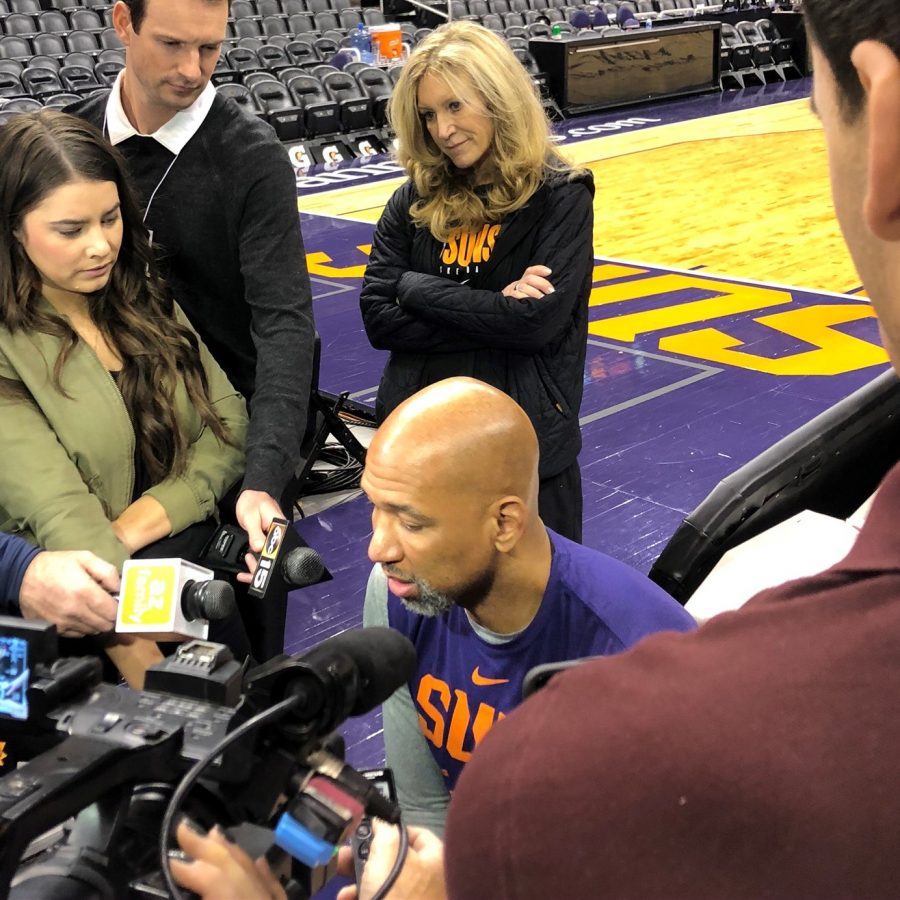 Suns Heads Coach Monty Williams addresses the media after practice on Wednesday at Talking Stick Resort Arena.