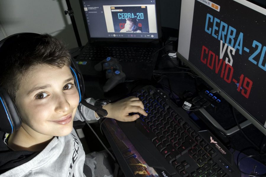 Lupo Daturi, a 9 year old Italian school boy, plays Cerba-20 vs COVID-19 video game he designed.