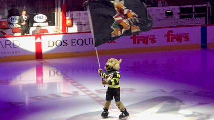 Coyotes mascot Howler is definitely excited about the teams new draft picks