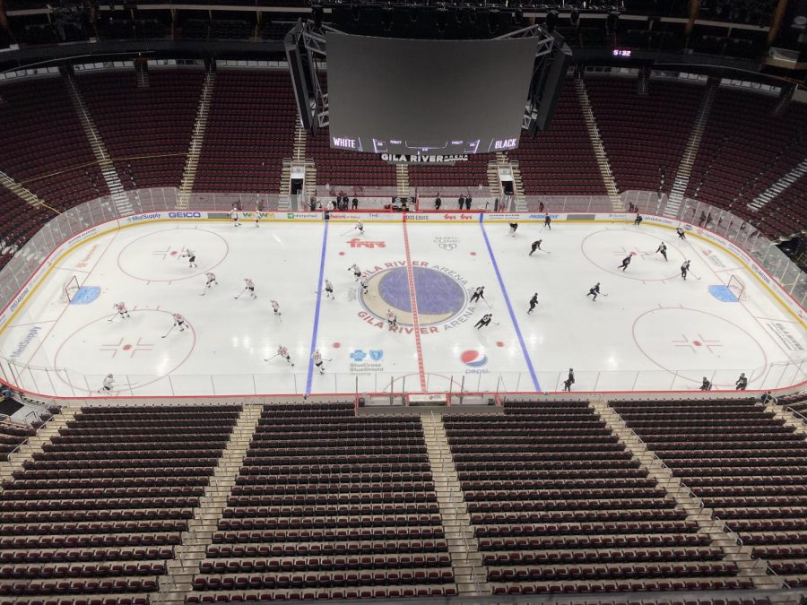 The+Coyotes%2C+pictured+during+a+January+2021+scrimmage%2C+will+have+a+new-look+roster+once+the+puck+drops+next+season.