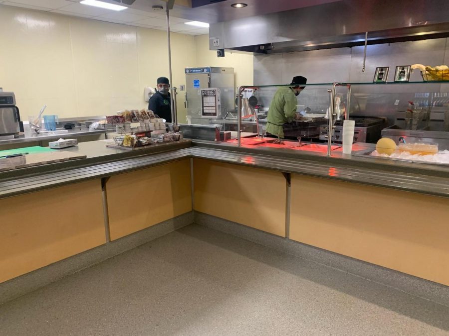 Sodexo workers prepare meals at Arties Cafe
