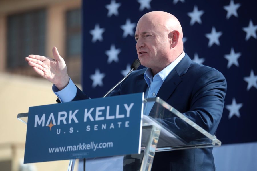 Senator Mark Kelly speaks at a campaign event