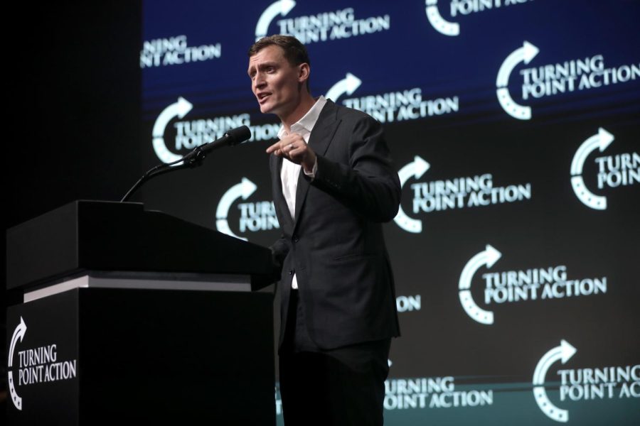 Blake Masters speaking at a Turning Point Action event. Turning Point Action is a Trump endorsed organization promoting ultra-conservatism in education. 