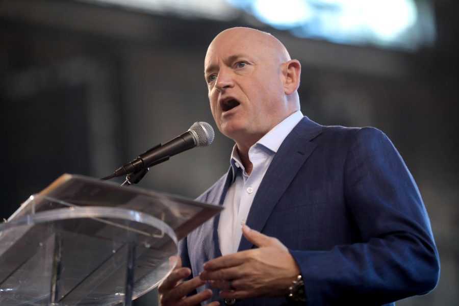 Sen. Mark Kelly speaking at a recent event at Chase Field