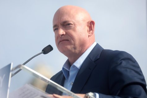 Mark Kelly speaking at a campaign event.