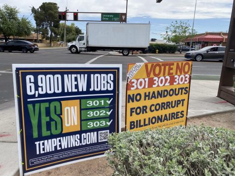  Yes and No Vote signs placed on University and Priest in Tempe.
