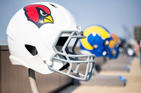 Arizona Cardinals helmet displayed at NFL draft