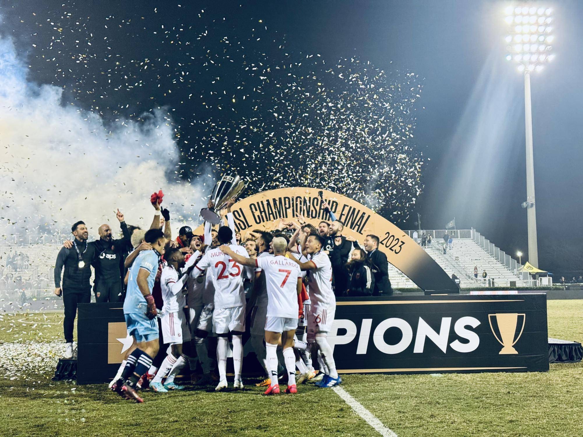 The Phoenix Rising celebrate their cup win 