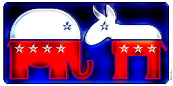 Donkey Icon and Republican Elephant 