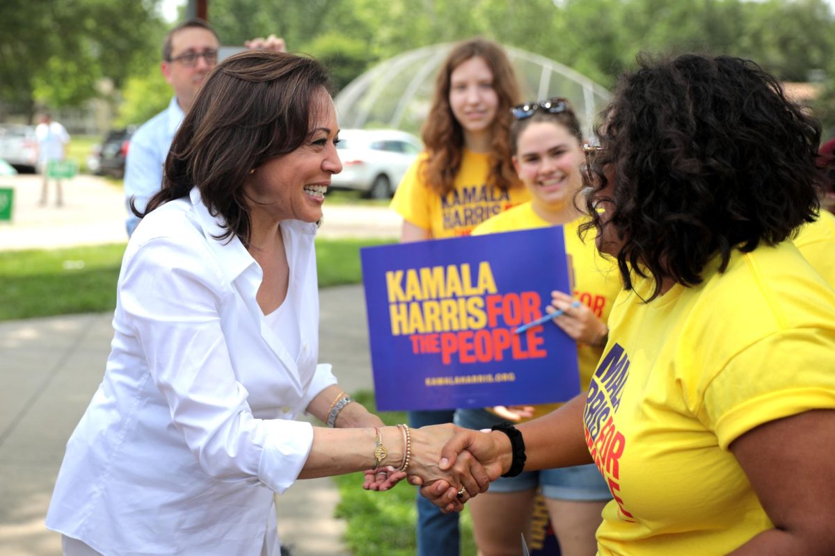 Then Sen. Kamala Harris at a rally in Des Moines Iowa