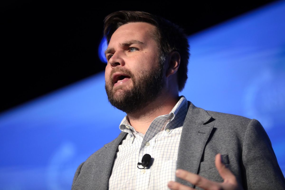 J.D. Vance speaking at a Turning Point conference in Phoenix.
