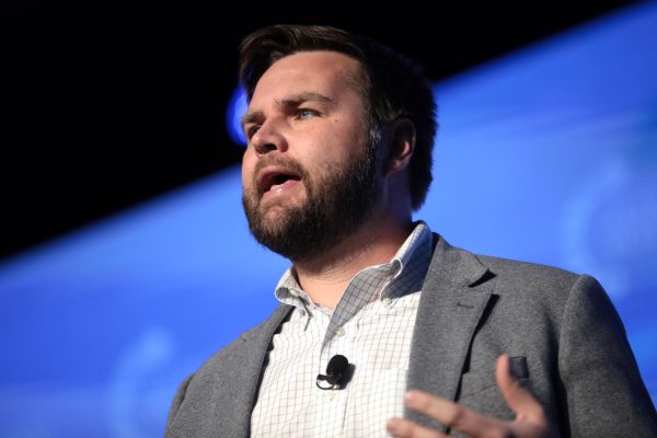 J.D. Vance speaking at a Turning Point conference in Phoenix.
