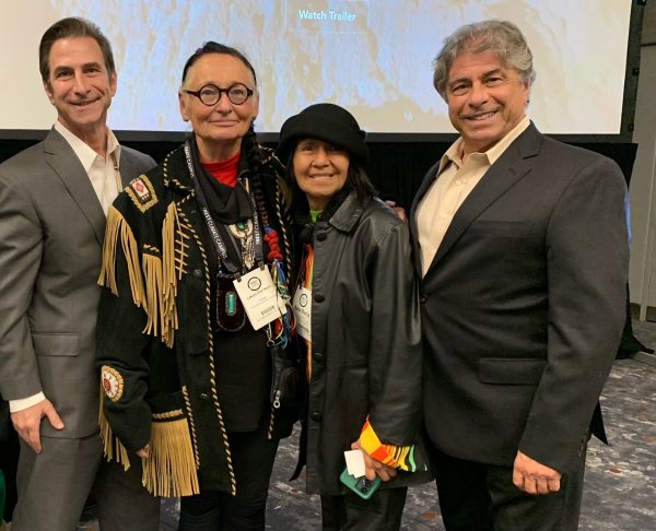 The Marten brothers pose with Lakota Oneheart and a guest at the premiere at The Nest Climate Campus during New York Climate Week.