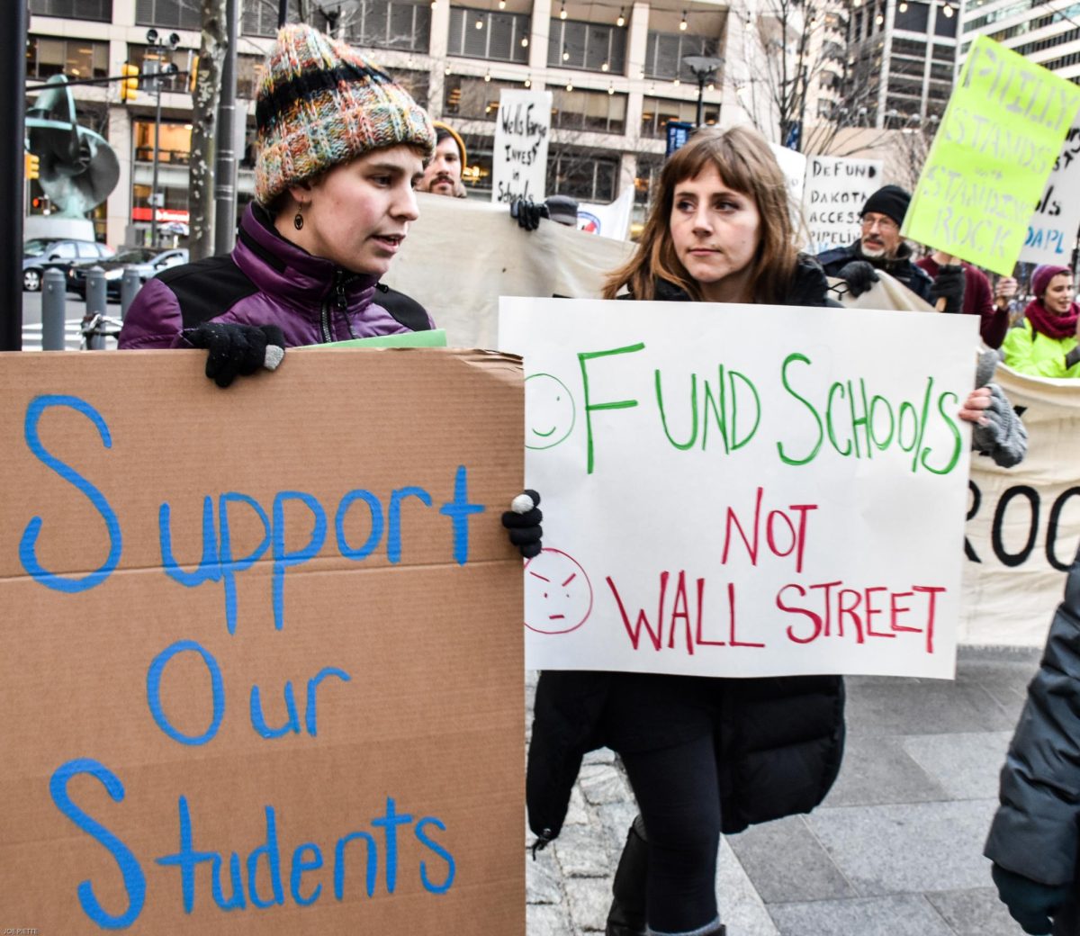 Students gather in Philadelphia to protest Trump's administration interference in public schools during
Trump's first inauguration.