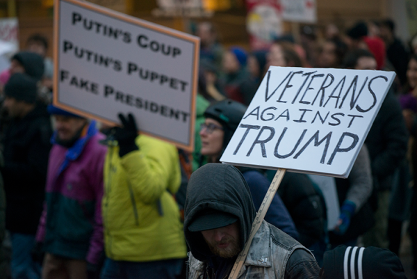 About 3000 people marched through Minneapolis to protest the inauguration of Republican President-elect Donald Trump. 