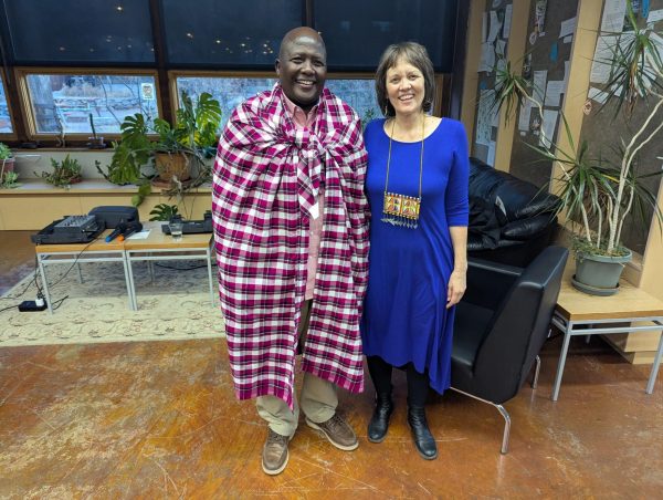 Meitamei Olol Dapash and Mary Poole at the book launch at Prescott College.