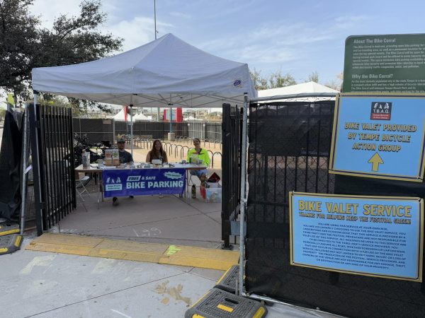 Volunteers at the bike valet service (go green) preparing for Extra Innings Festival