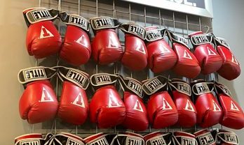 Gloves used in women's self-defense training at Title Boxing Club in Phoenix.