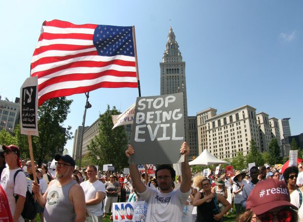 A rally against immigration detainment and ICE held in Cleveland.