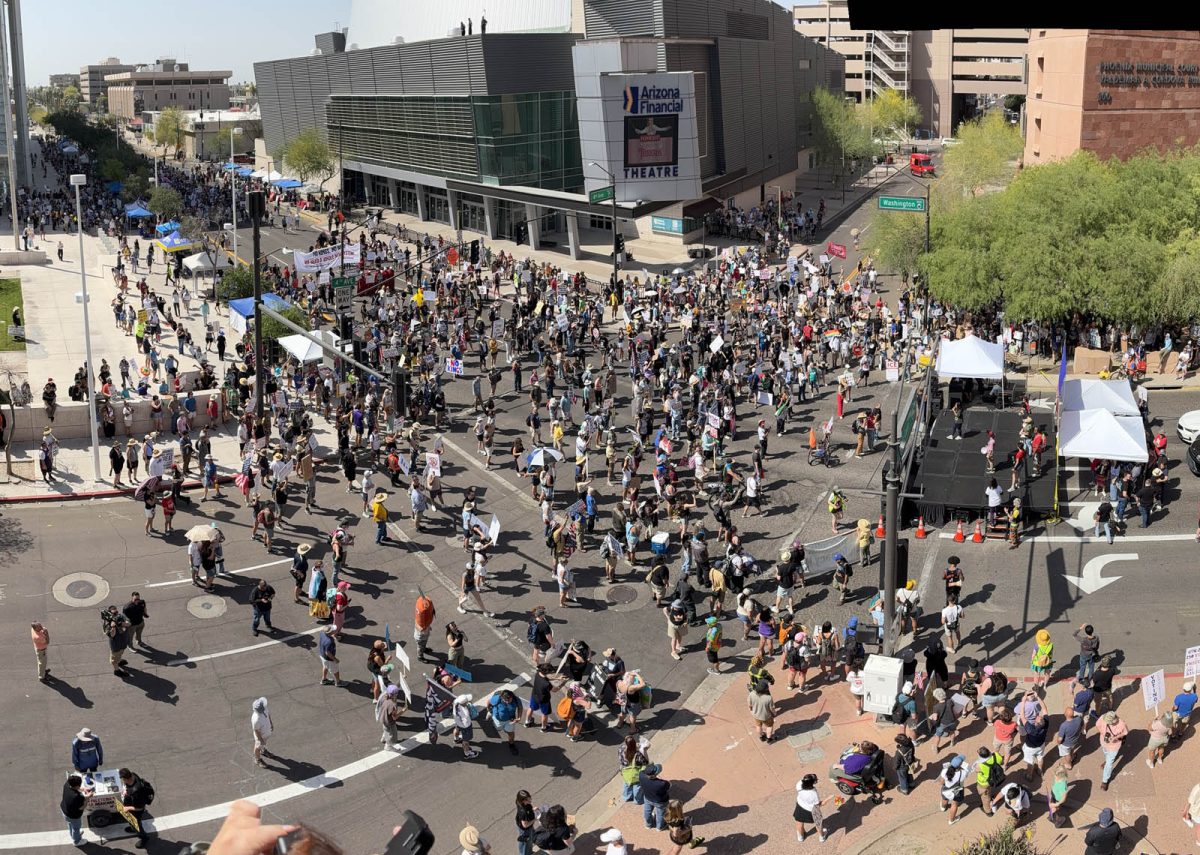 Thousands attend No Kings protests at 4th Avenue and Washington in Phoenix Saturday.