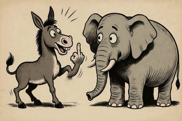 Democratic Donkey, greeting Republican Elephant ahead of the midterms