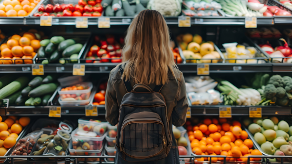 Woman at the grocery store in front of produce